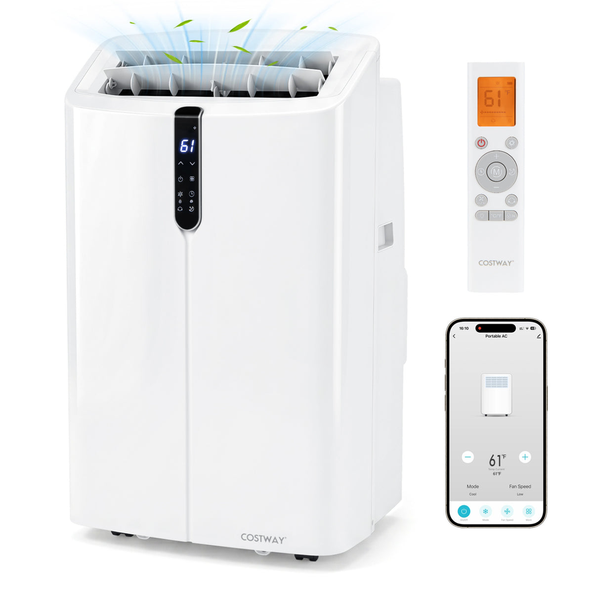 14000 BTU Smart Portable AC with APP Voice Control 47 dB for Rooms 750 Sq.Ft-White view 2