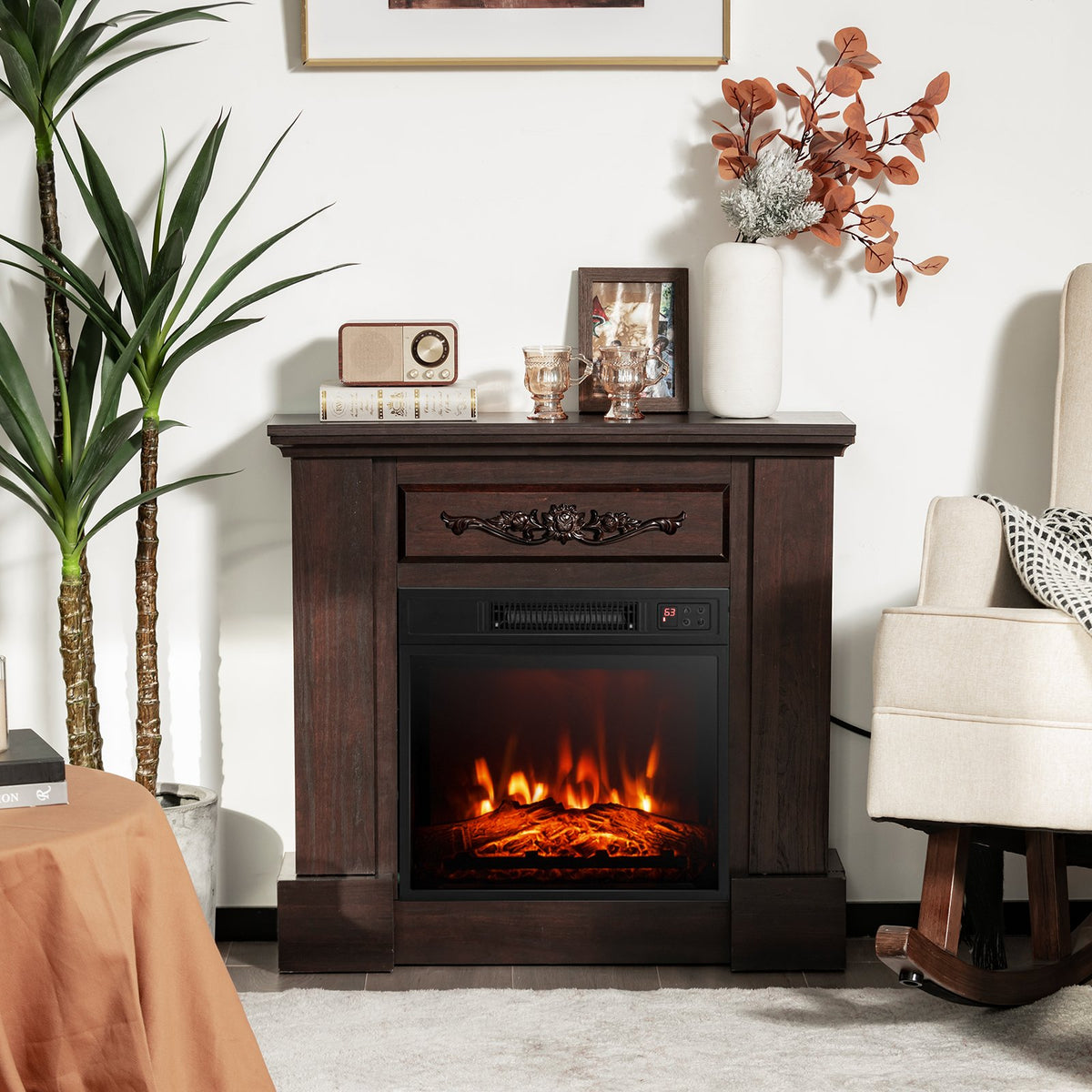 1400W TV Stand Electric Fireplace Mantel with Remote Control-Natural view 2
