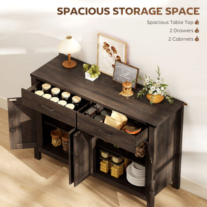 Side Cabinet, Farmhouse Kitchen Storage Cabinet w/ 2 Drawers and Shelves for Living Room, Entryway, Grey – view 27