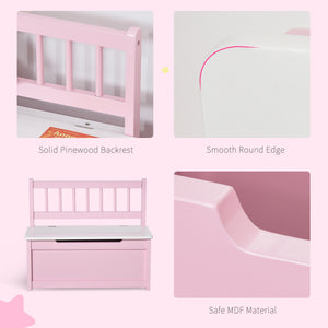 Qaba 2-in-1 Kids Toy Box Storage Organizer Chest Cabinet Chunk Cube with Safety Pneumatic Rod, Pink