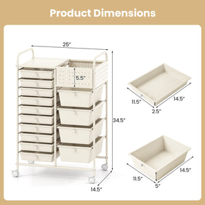 14-Drawer Rolling Storage Cart with Metal Tabletop and Pegboard-White view 5