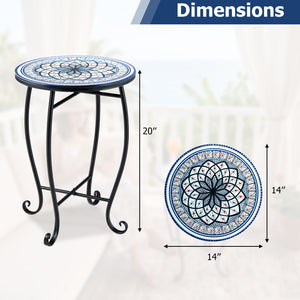 14 inches Floral Clover/Blooming Lotus/Bright Sunflower Mosaic Patio Accent Coffee End Table-White view 4