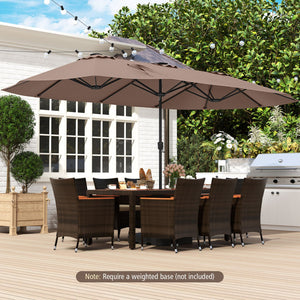 15.5 FT Extra-Large Patio Umbrella with LED Solar Lights and Crank Handle-Brown view 3