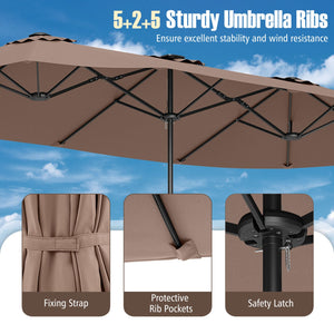 15.5 FT Extra-Large Patio Umbrella with LED Solar Lights and Crank Handle-Brown view 6