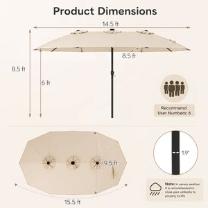 15.5FT Extra-Large Patio Umbrella 12 Reinforced Metal Ribs-Beige view 5