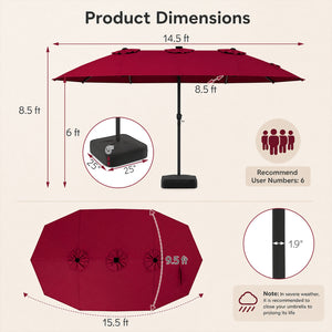 15.5FT Extra-Large Patio Umbrella with Base 12 Reinforced Ribs-Red view 5
