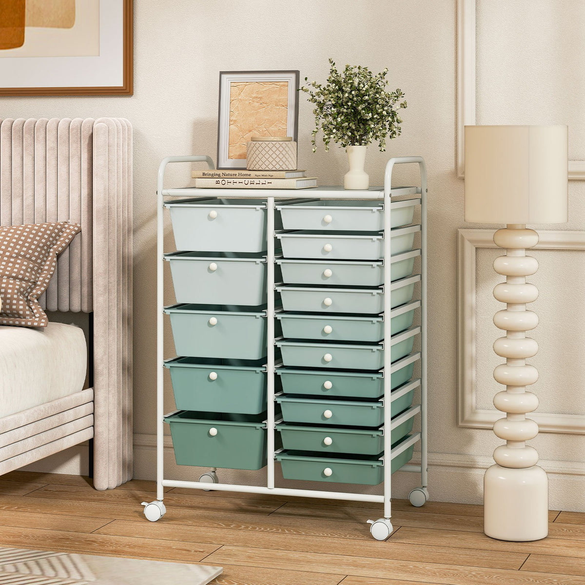 15-Drawer Utility Rolling Cart with Drawers Multi-Use Storage-Lime Green view 2