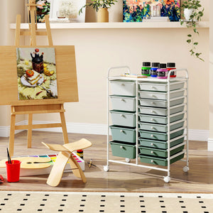 15-Drawer Utility Rolling Cart with Drawers Multi-Use Storage-Lime Green view 5