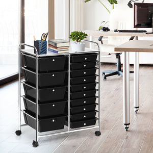 15-Drawer Utility Rolling Organizer Cart Multi-Use Storage-Black view 3