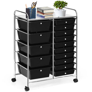 15-Drawer Utility Rolling Organizer Cart Multi-Use Storage-Black view 4