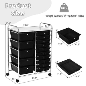 15-Drawer Utility Rolling Organizer Cart Multi-Use Storage-Black view 5