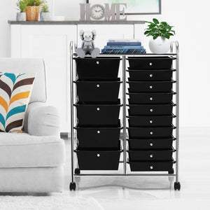 15-Drawer Utility Rolling Organizer Cart Multi-Use Storage-Black view 6