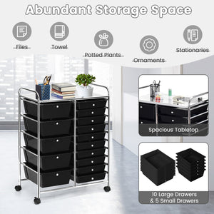 15-Drawer Utility Rolling Organizer Cart Multi-Use Storage-Black view 7