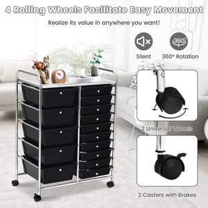 15-Drawer Utility Rolling Organizer Cart Multi-Use Storage-Black view 9
