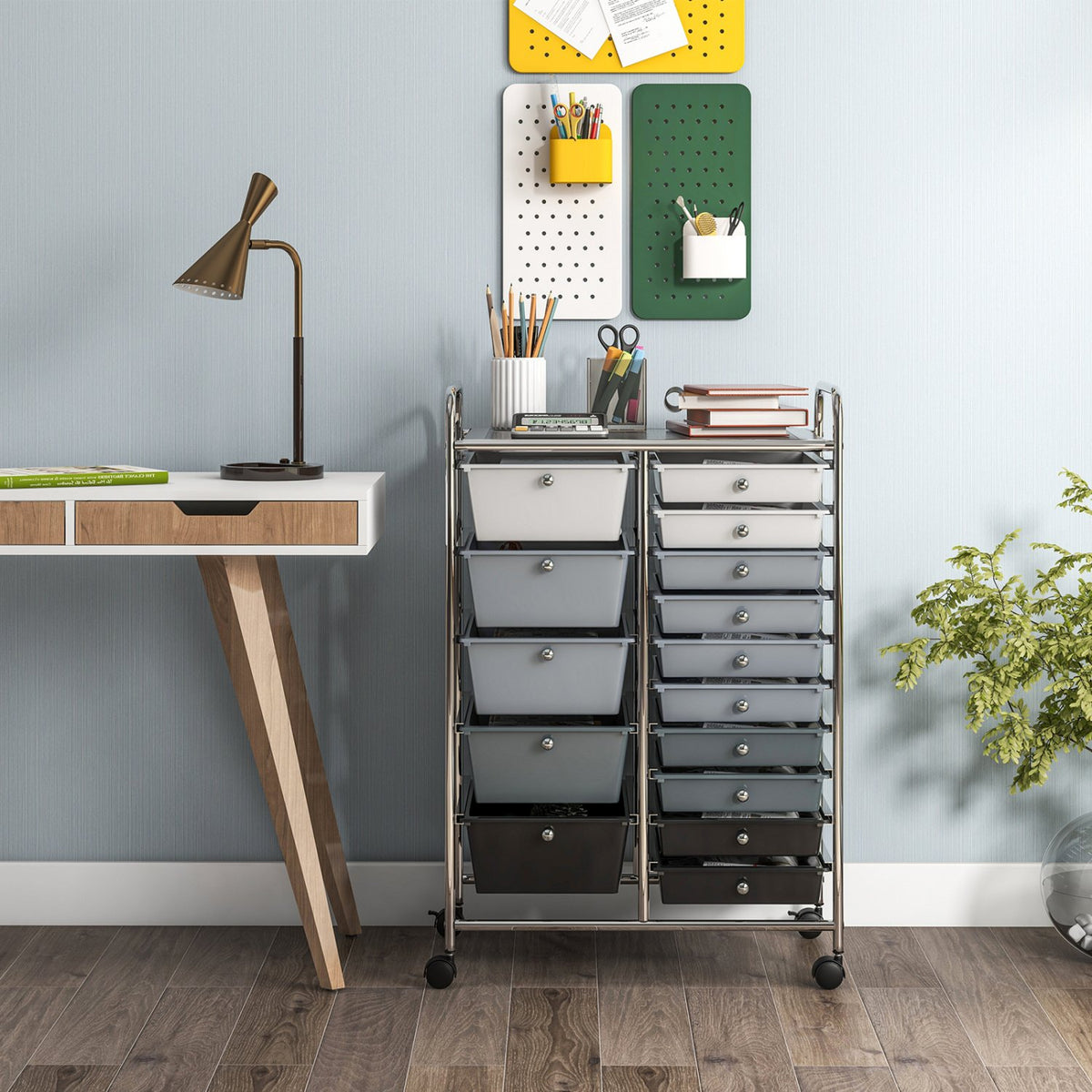 15-Drawer Utility Rolling Organizer Cart Multi-Use Storage-Black & Gray view 2