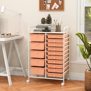 15-Drawer Utility Rolling Organizer Cart Multi-Use Storage-Peach view 2