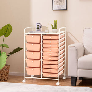 15-Drawer Utility Rolling Organizer Cart Multi-Use Storage-Peach view 3