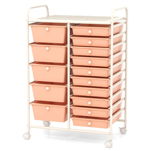 15-Drawer Utility Rolling Organizer Cart Multi-Use Storage-Peach view 4