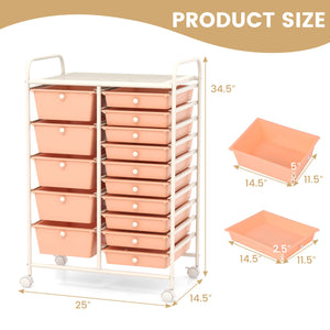 15-Drawer Utility Rolling Organizer Cart Multi-Use Storage-Peach view 5