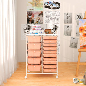15-Drawer Utility Rolling Organizer Cart Multi-Use Storage-Peach view 6