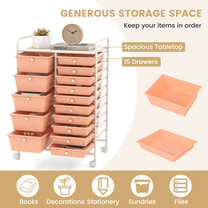 15-Drawer Utility Rolling Organizer Cart Multi-Use Storage-Peach view 7