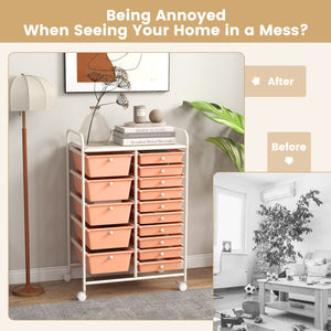15-Drawer Utility Rolling Organizer Cart Multi-Use Storage-Peach view 9