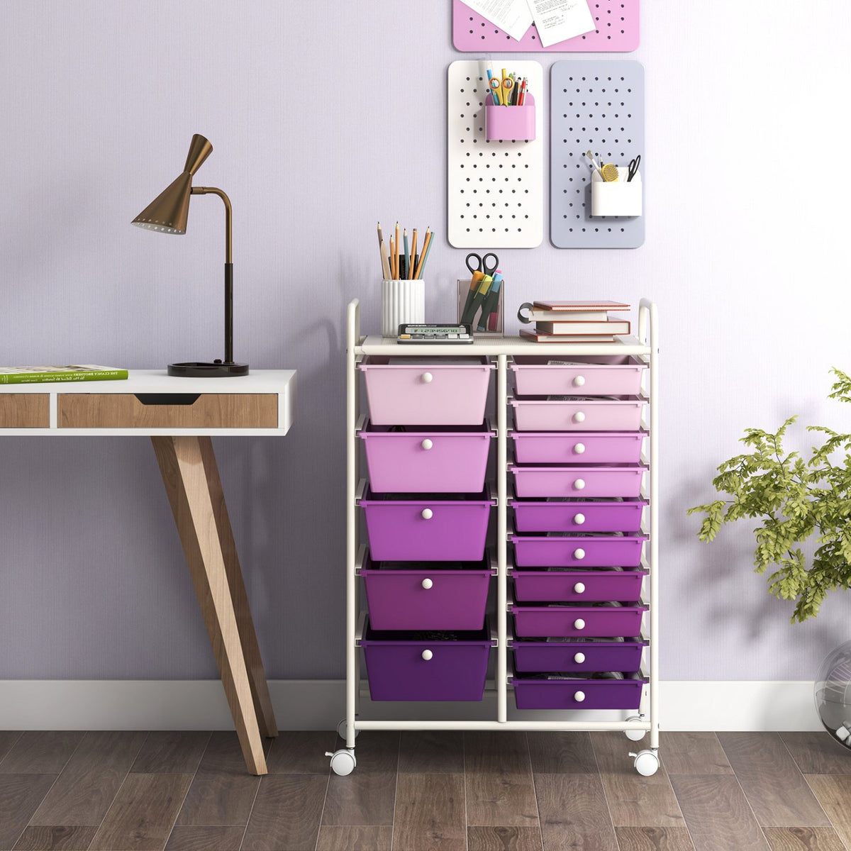 15-Drawer Utility Rolling Organizer Cart Multi-Use Storage-Purple view 2