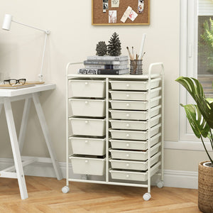 15-Drawer Utility Rolling Organizer Cart Multi-Use Storage-White view 2