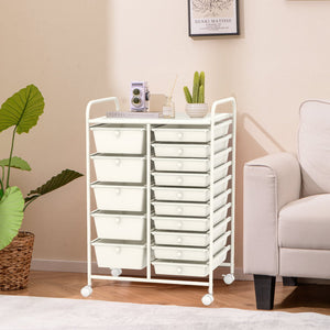 15-Drawer Utility Rolling Organizer Cart Multi-Use Storage-White view 3