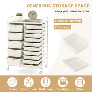 15-Drawer Utility Rolling Organizer Cart Multi-Use Storage-White view 7