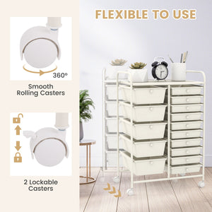 15-Drawer Utility Rolling Organizer Cart Multi-Use Storage-White view 8