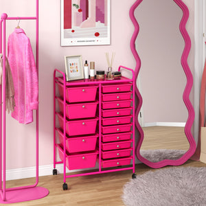 15-Drawer Utility Rolling Organizer Cart MultiUse Storage-Pink view 3