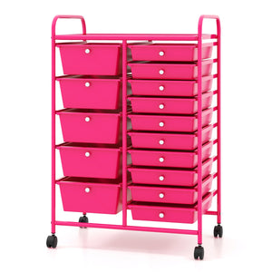 15-Drawer Utility Rolling Organizer Cart MultiUse Storage-Pink view 4