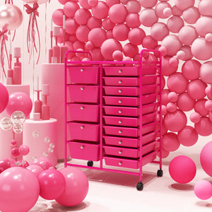 15-Drawer Utility Rolling Organizer Cart MultiUse Storage-Pink view 6