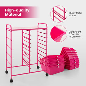 15-Drawer Utility Rolling Organizer Cart MultiUse Storage-Pink view 9