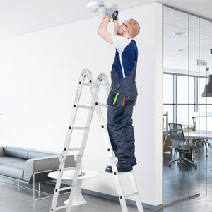 15 Feet Folding Aluminum Ladder with Safe Locking Hinge view 2