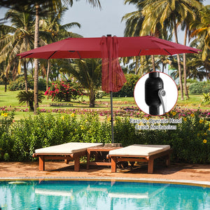 15 Feet Twin Patio Umbrella with 48 Solar LED Lights-Wine view 8