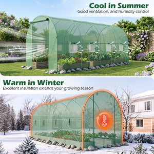 15 x 7 x 7 ft Walk-in Tunnel Greenhouse with Watering System-Green view 9