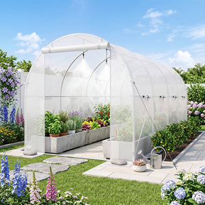 15 x 7 x 7 ft Walk-in Tunnel Greenhouse with Watering System-White view 2