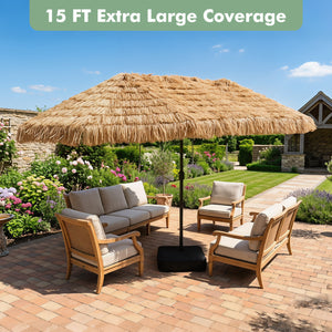 15 x 9 FT Solar Double-Sided Patio Umbrella Base Included for Garden Bar-Brown view 6