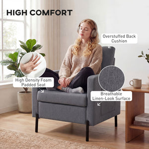 Accent Chair Modern Upholstered Armchair with Side Pockets and Cushion for Bedroom, Living Room, Beige – view 10