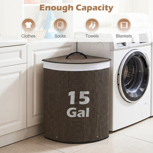15 Gal Capacity Bamboo Laundry Hamper with Removable Liner-Black view 7
