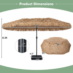 15 x 9 FT Solar Double-sided Patio Umbrella wITH 144 Multi-colored Flowing Lights and Umbrella Base-Brown view 5