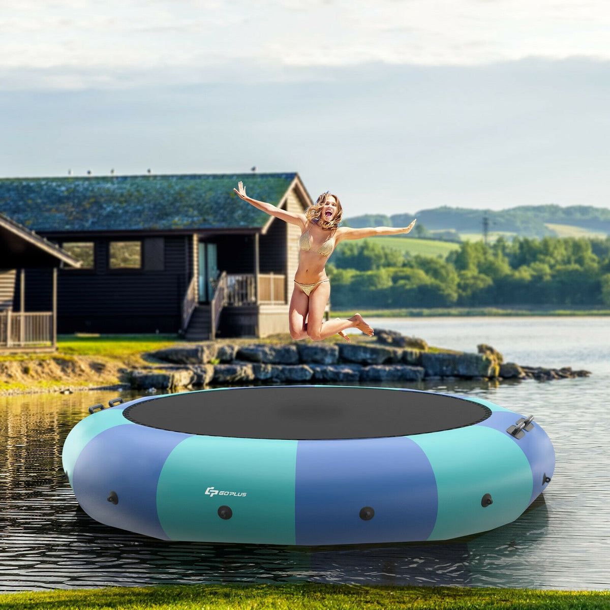 15 Feet Inflatable Splash Padded Water Bouncer Trampoline-Blue view 2
