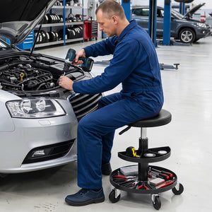 16.5 inches-22 inches Adjustable Height Seat Rolling Mechanic Stool with Wheels-Black view 2