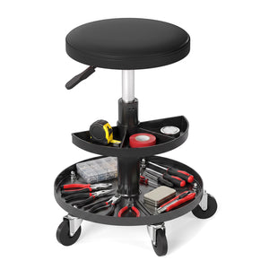 16.5 inches-22 inches Adjustable Height Seat Rolling Mechanic Stool with Wheels-Black view 3