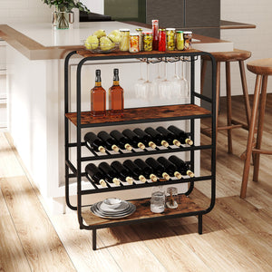 16 Bottle Wine Rack with 5-Tier Wine Shelf and Glass Holders for Kitchen Bar-Rustic Brown view 2