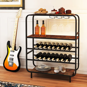 16 Bottle Wine Rack with 5-Tier Wine Shelf and Glass Holders for Kitchen Bar-Rustic Brown view 3