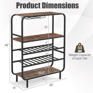 16 Bottle Wine Rack with 5-Tier Wine Shelf and Glass Holders for Kitchen Bar-Rustic Brown view 5