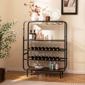 16 Bottle Wine Rack with 5-Tier Wine Shelf and Glass Holders for Kitchen Bar-Rustic Brown view 7